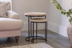Living|Side Tables^Nkuku Aasha Carved Mango Wood & Iron Nesting Side Tables - Natural - (Set of 2)