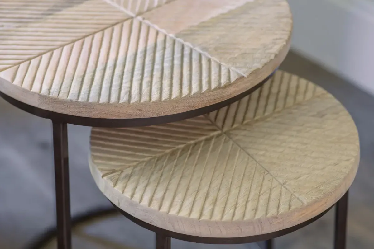 Living|Side Tables^Nkuku Aasha Carved Mango Wood & Iron Nesting Side Tables - Natural - (Set of 2)