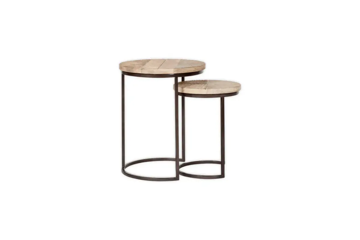 Living|Side Tables^Nkuku Aasha Carved Mango Wood & Iron Nesting Side Tables - Natural - (Set of 2)