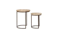 Living|Side Tables^Nkuku Aasha Carved Mango Wood & Iron Nesting Side Tables - Natural - (Set of 2)