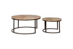 Living|Coffee Tables^Nkuku Aasha Carved Mango Wood & Iron Nesting Coffee Tables - Natural - (Set of 2)