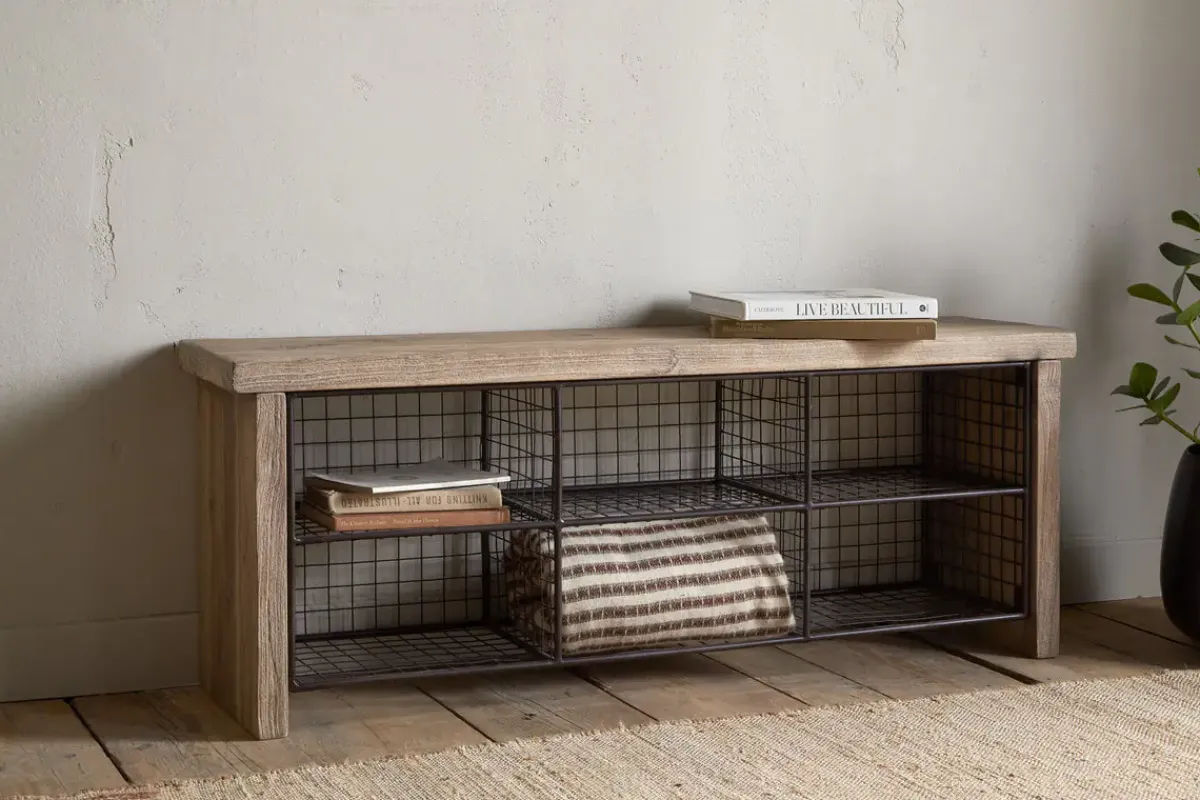 Hallway & Bootroom|Benches^Nkuku Abha Reclaimed Wood & Iron Storage Bench - Natural