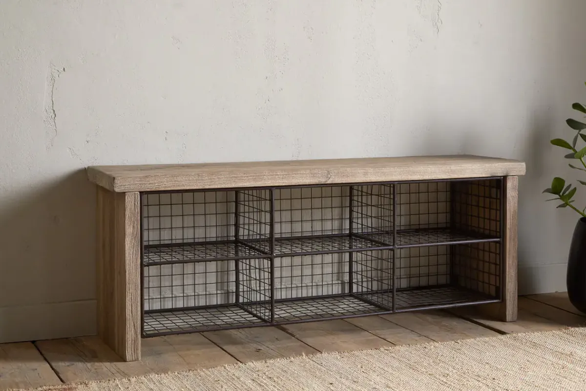 Hallway & Bootroom|Benches^Nkuku Abha Reclaimed Wood & Iron Storage Bench - Natural