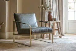 Living|Occasional Chairs^Nkuku Adra Leather & Brass Occasional Chair - Moss Green