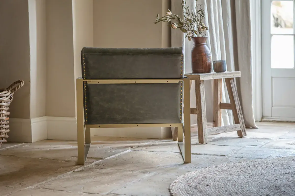 Living|Occasional Chairs^Nkuku Adra Leather & Brass Occasional Chair - Moss Green