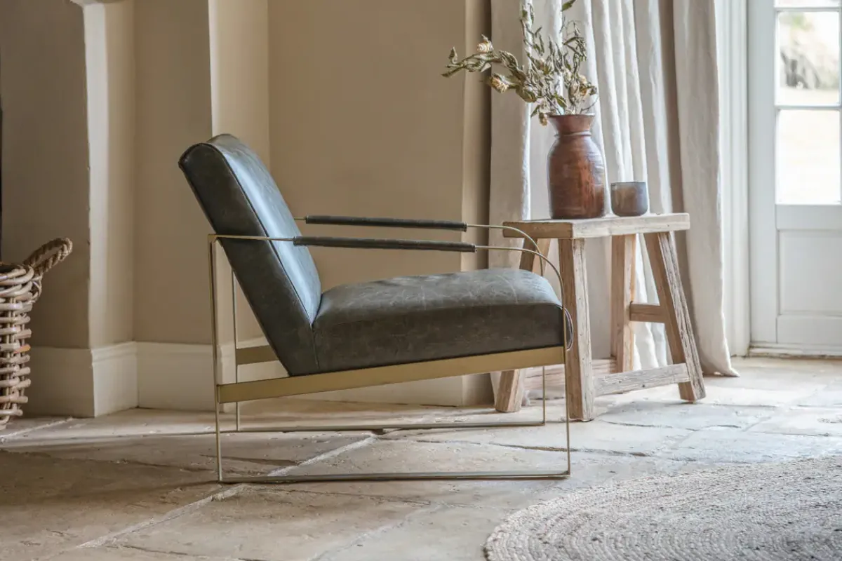 Living|Occasional Chairs^Nkuku Adra Leather & Brass Occasional Chair - Moss Green