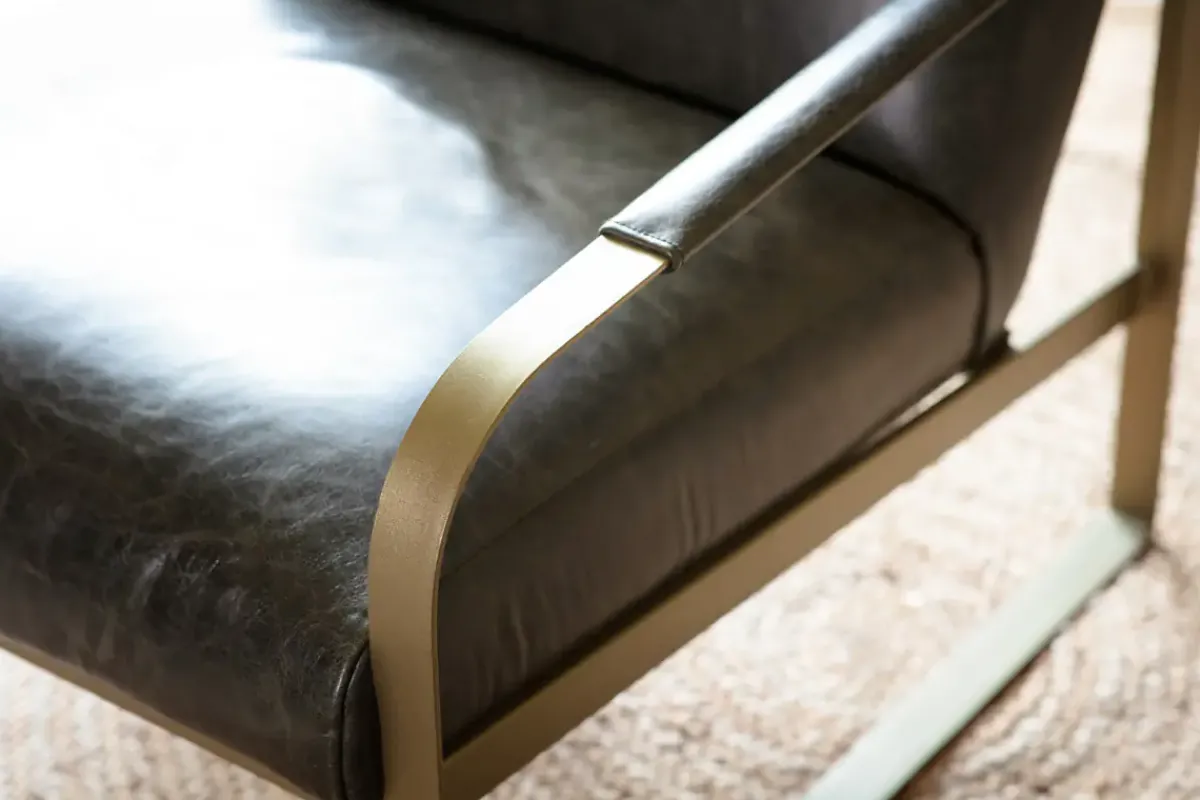 Living|Occasional Chairs^Nkuku Adra Leather & Brass Occasional Chair - Moss Green