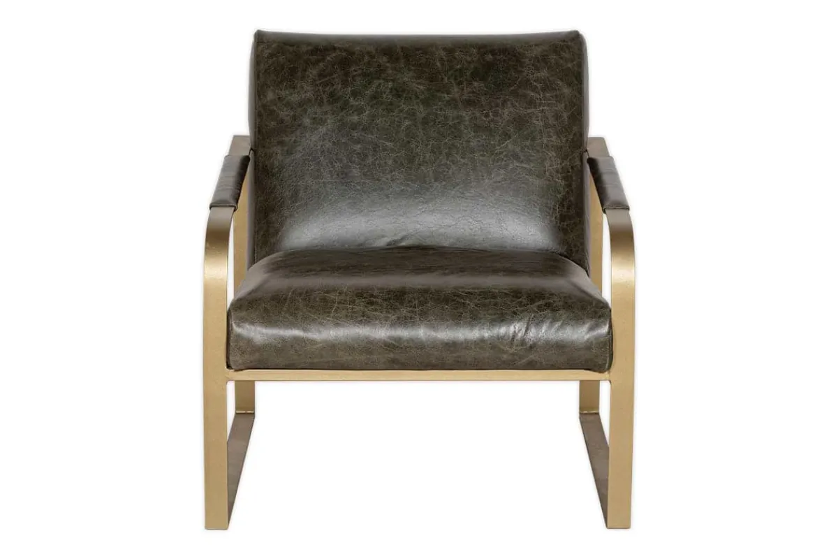 Living|Occasional Chairs^Nkuku Adra Leather & Brass Occasional Chair - Moss Green