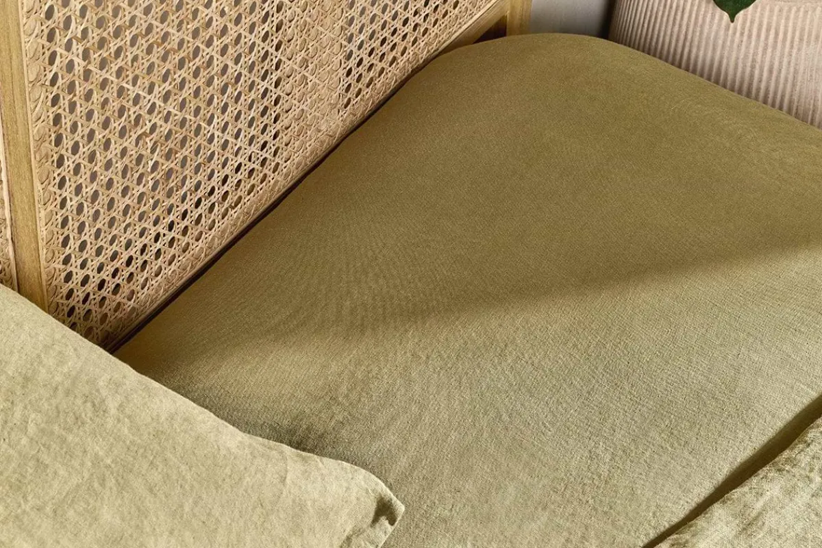 Bedroom Textiles|Bedroom^Nkuku Adya Linen Fitted Sheet - Olive