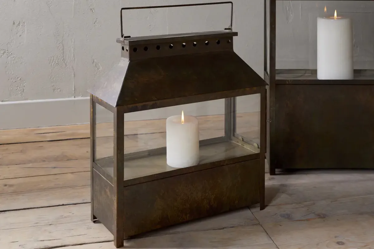 Fireside|Lanterns^Nkuku Akoko Wide Lantern - Brown Patina
