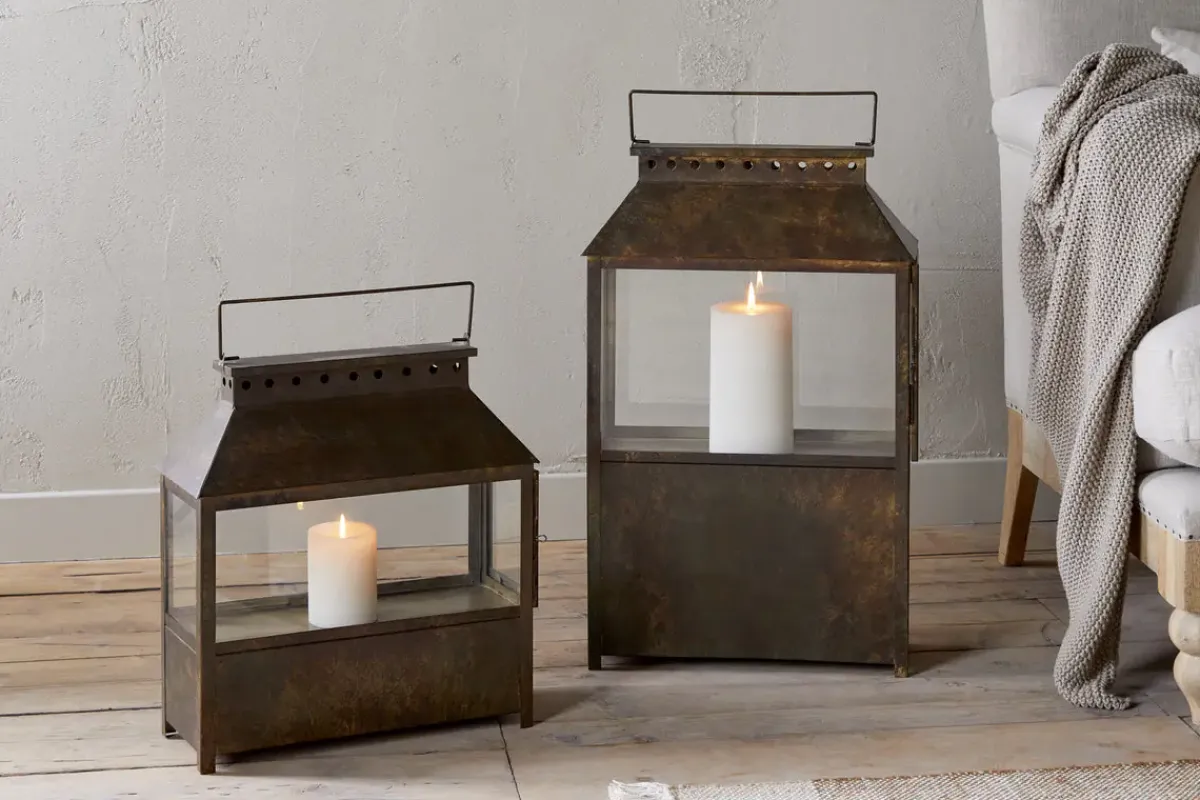Fireside|Lanterns^Nkuku Akoko Wide Lantern - Brown Patina
