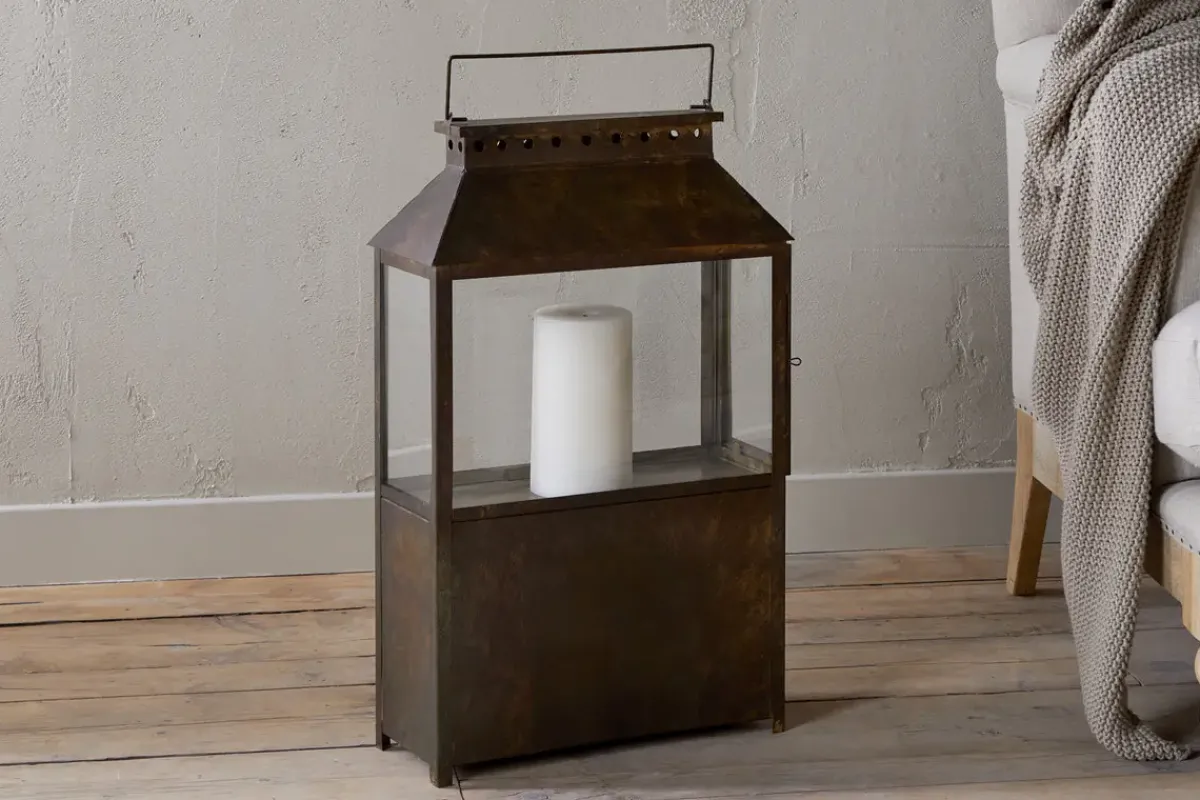 Fireside|Lanterns^Nkuku Akoko Wide Lantern - Brown Patina