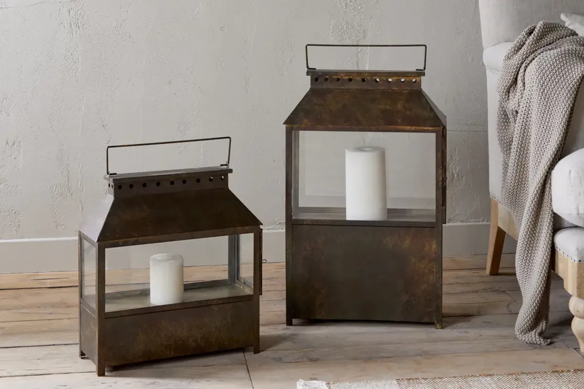Fireside|Lanterns^Nkuku Akoko Wide Lantern - Brown Patina