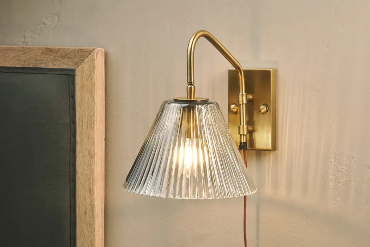 Wall Lights|Wall & Spot Lights^Nkuku Akoli Glass Wall Lamp - Clear & Antique Brass