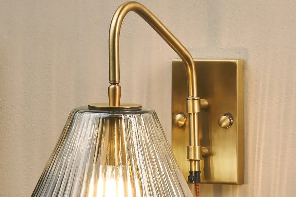 Wall Lights|Wall & Spot Lights^Nkuku Akoli Glass Wall Lamp - Clear & Antique Brass