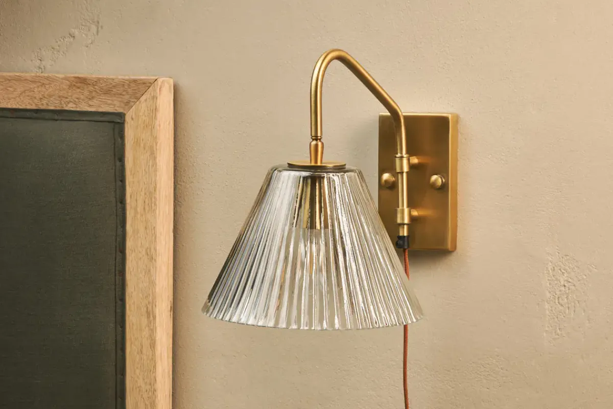 Wall Lights|Wall & Spot Lights^Nkuku Akoli Glass Wall Lamp - Clear & Antique Brass