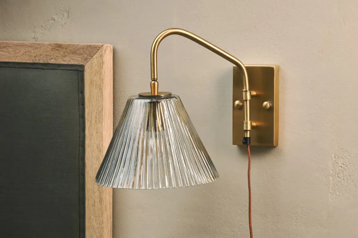 Wall Lights|Wall & Spot Lights^Nkuku Akoli Glass Wall Lamp - Clear & Antique Brass
