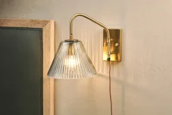 Wall Lights|Wall & Spot Lights^Nkuku Akoli Glass Wall Lamp - Clear & Antique Brass