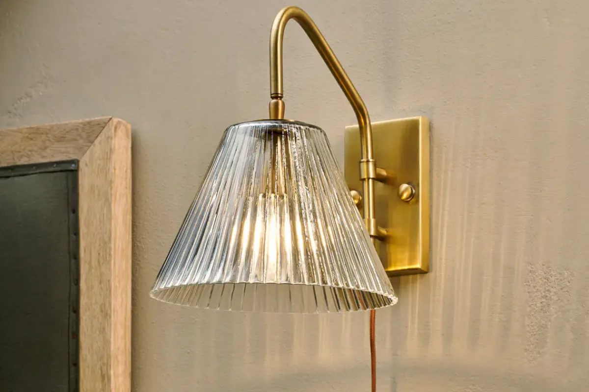 Wall Lights|Wall & Spot Lights^Nkuku Akoli Glass Wall Lamp - Clear & Antique Brass