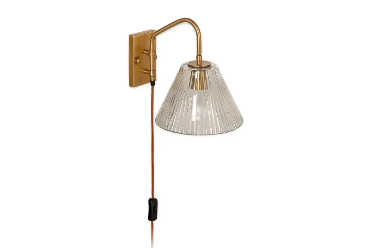 Wall Lights|Wall & Spot Lights^Nkuku Akoli Glass Wall Lamp - Clear & Antique Brass