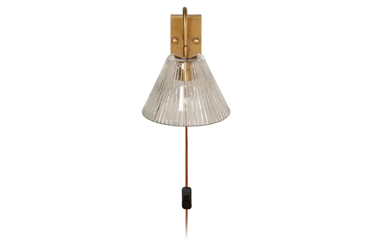 Wall Lights|Wall & Spot Lights^Nkuku Akoli Glass Wall Lamp - Clear & Antique Brass