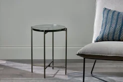 Living|Side Tables^Nkuku Aluva Glass Side Table - Clear & Antique Brass