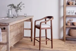 Kitchen & Dining|Bar Stools & Bar Chairs^Nkuku Anbu Acacia Upholstered Counter Chair - Washed Walnut