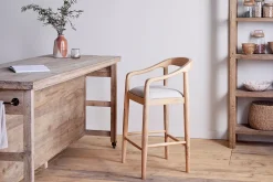 Kitchen & Dining|Bar Stools & Bar Chairs^Nkuku Anbu Mango Wood Upholstered Counter Chair - Natural