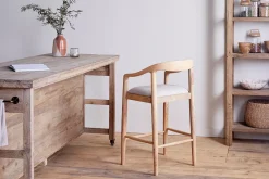Kitchen & Dining|Bar Stools & Bar Chairs^Nkuku Anbu Mango Wood Upholstered Counter Chair - Natural
