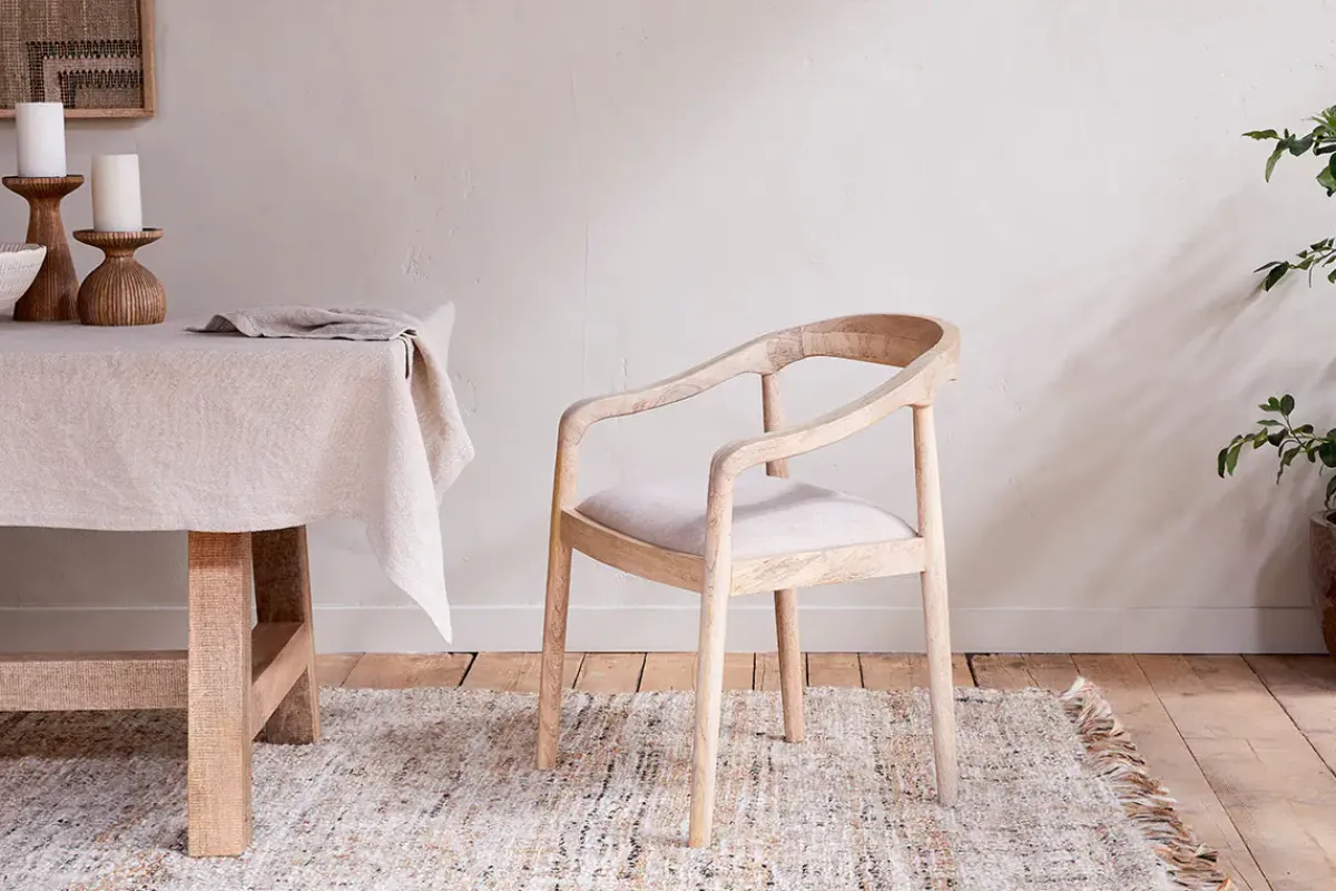 Kitchen & Dining|Dining Chairs & Benches^Nkuku Anbu Mango Wood Upholstered Dining Chair - Natural