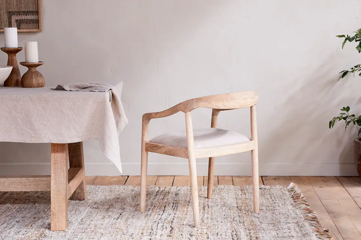 Kitchen & Dining|Dining Chairs & Benches^Nkuku Anbu Mango Wood Upholstered Dining Chair - Natural