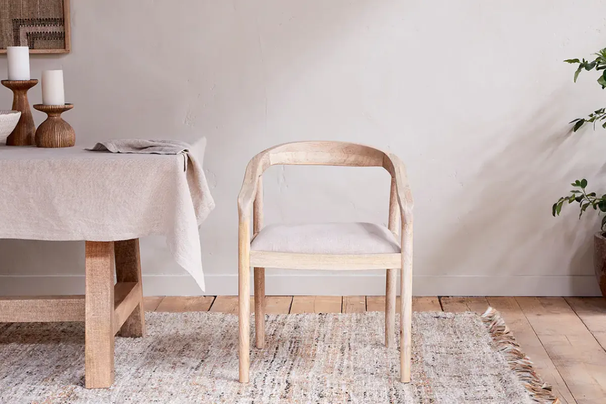 Kitchen & Dining|Dining Chairs & Benches^Nkuku Anbu Mango Wood Upholstered Dining Chair - Natural