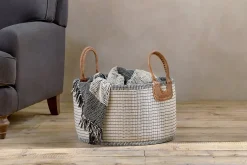 Baskets|Bedroom^Nkuku Anjuli Jute & Cotton Basket - Off White & Black