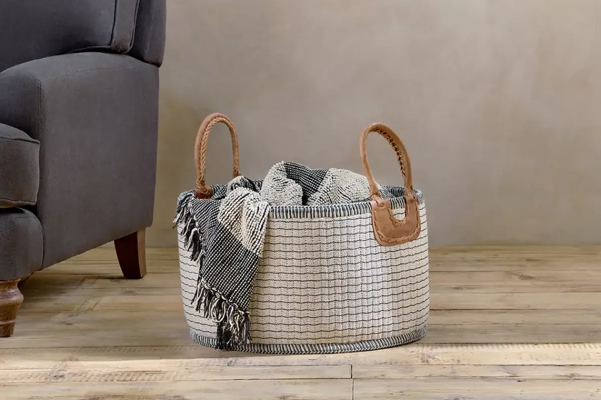 Baskets|Bedroom^Nkuku Anjuli Jute & Cotton Basket - Off White & Black