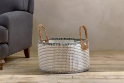 Baskets|Bedroom^Nkuku Anjuli Jute & Cotton Basket - Off White & Black