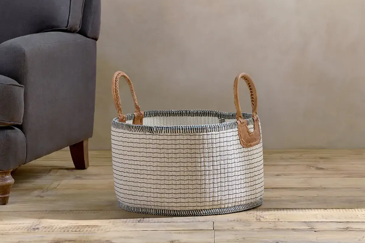 Baskets|Bedroom^Nkuku Anjuli Jute & Cotton Basket - Off White & Black