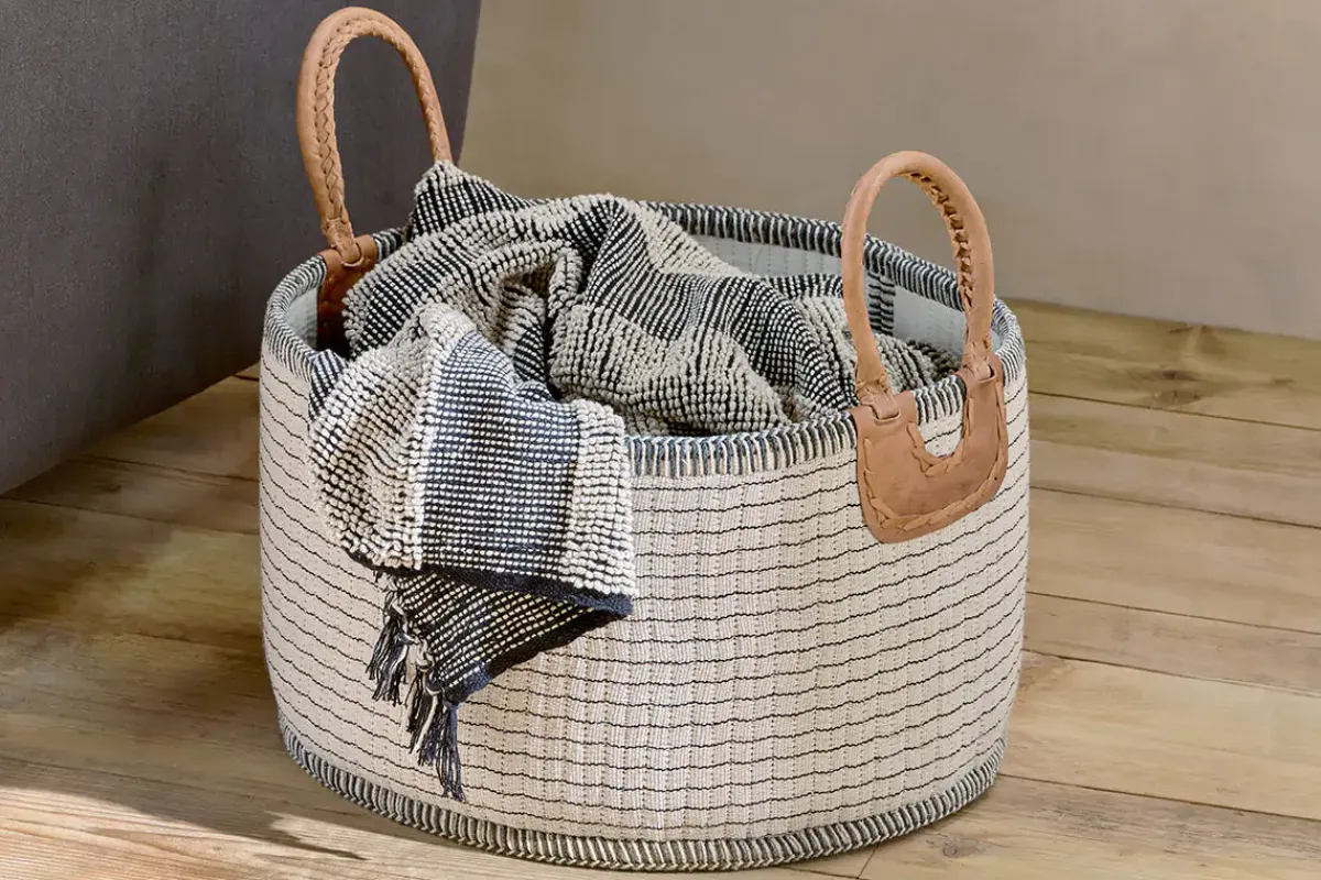 Baskets|Bedroom^Nkuku Anjuli Jute & Cotton Basket - Off White & Black