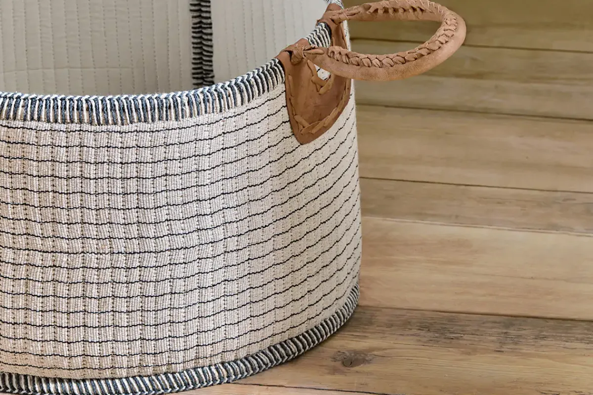 Baskets|Bedroom^Nkuku Anjuli Jute & Cotton Basket - Off White & Black