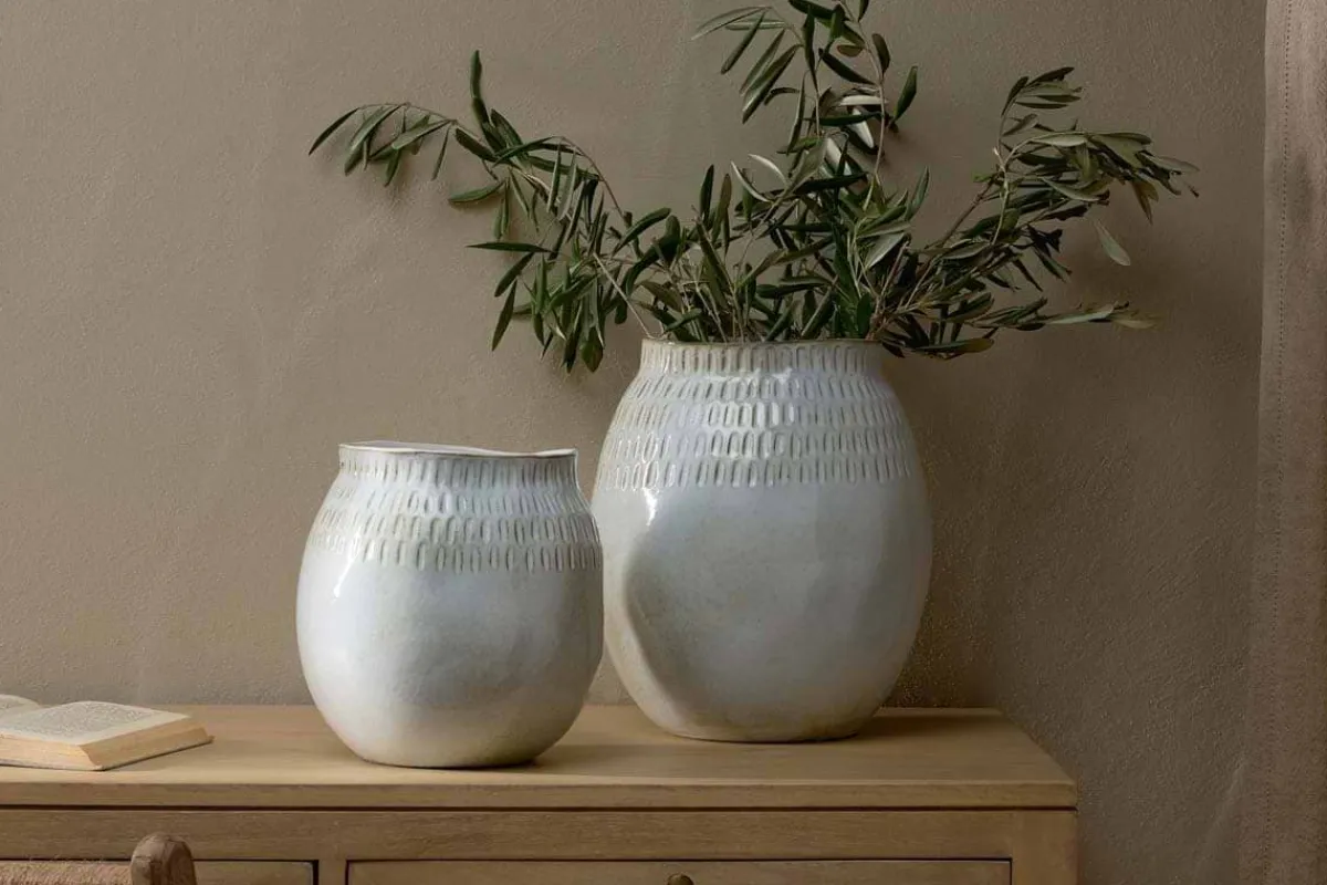 Decorative Home Accessories|Vases^Nkuku Anjuna Reactive Glaze Ceramic Vase - Off White