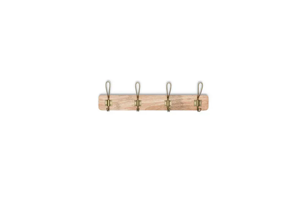 Hooks & Rails|Hooks & Rails^Nkuku Ankita Mango Wood & Iron Hooks - Natural & Antique Brass - Small