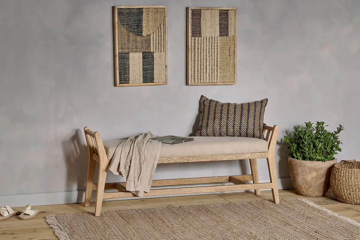 Hallway & Bootroom|Bedroom^Nkuku Avanthi Upholstered Sleigh Bench - Natural