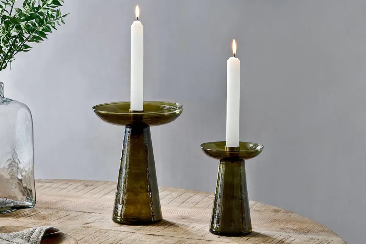 Decorative Home Accessories|Candlesticks^Nkuku Avyn Recycled Glass Candle Holder - Forest Green