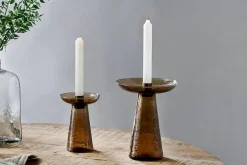 Decorative Home Accessories|Candle Holders^Nkuku Avyn Recycled Glass Candle Holder - Smoke Amber