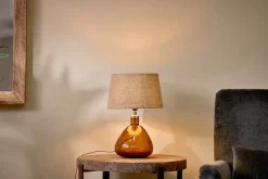 Table Lamps^Nkuku Baba Recycled Glass Lamp - - Small Wide Burnt Amber
