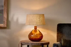 Table Lamps^Nkuku Baba Recycled Glass Lamp - - Large Wide Burnt Amber