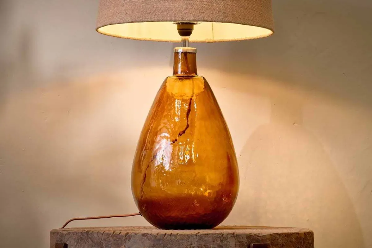 Table Lamps^Nkuku Baba Recycled Glass Lamp - - Large Tall Burnt Amber
