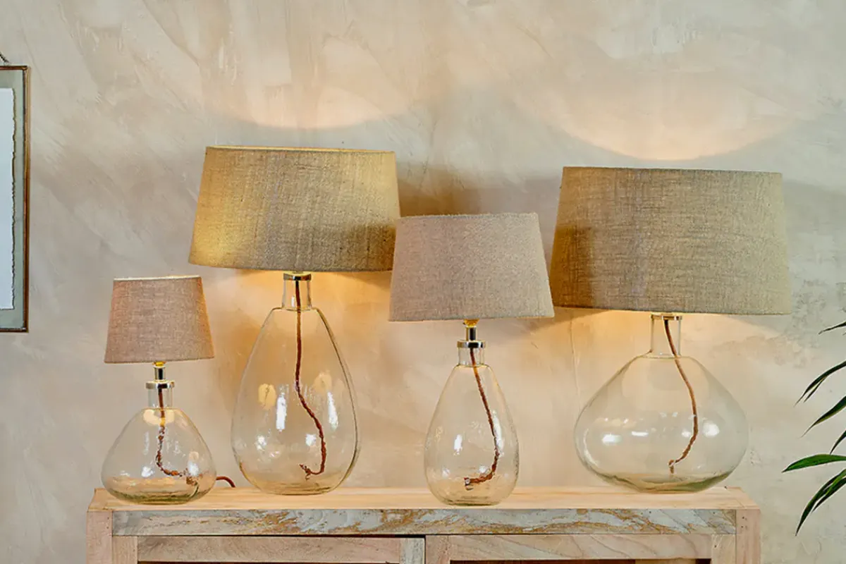 Table Lamps|Bedroom^Nkuku Baba Recycled Glass Lamp - Clear - Small Wide Clear Glass