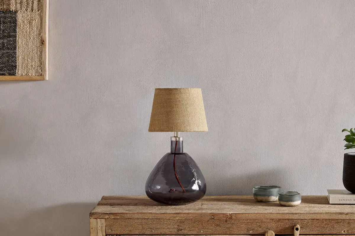 Table Lamps^Nkuku Baba Recycled Glass Table Lamp - - Small Wide Smoke