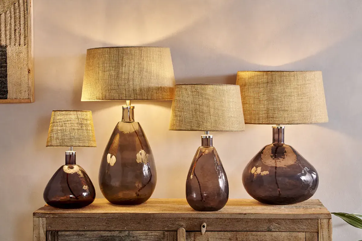 Table Lamps^Nkuku Baba Recycled Glass Table Lamp - - Small Wide Smoke