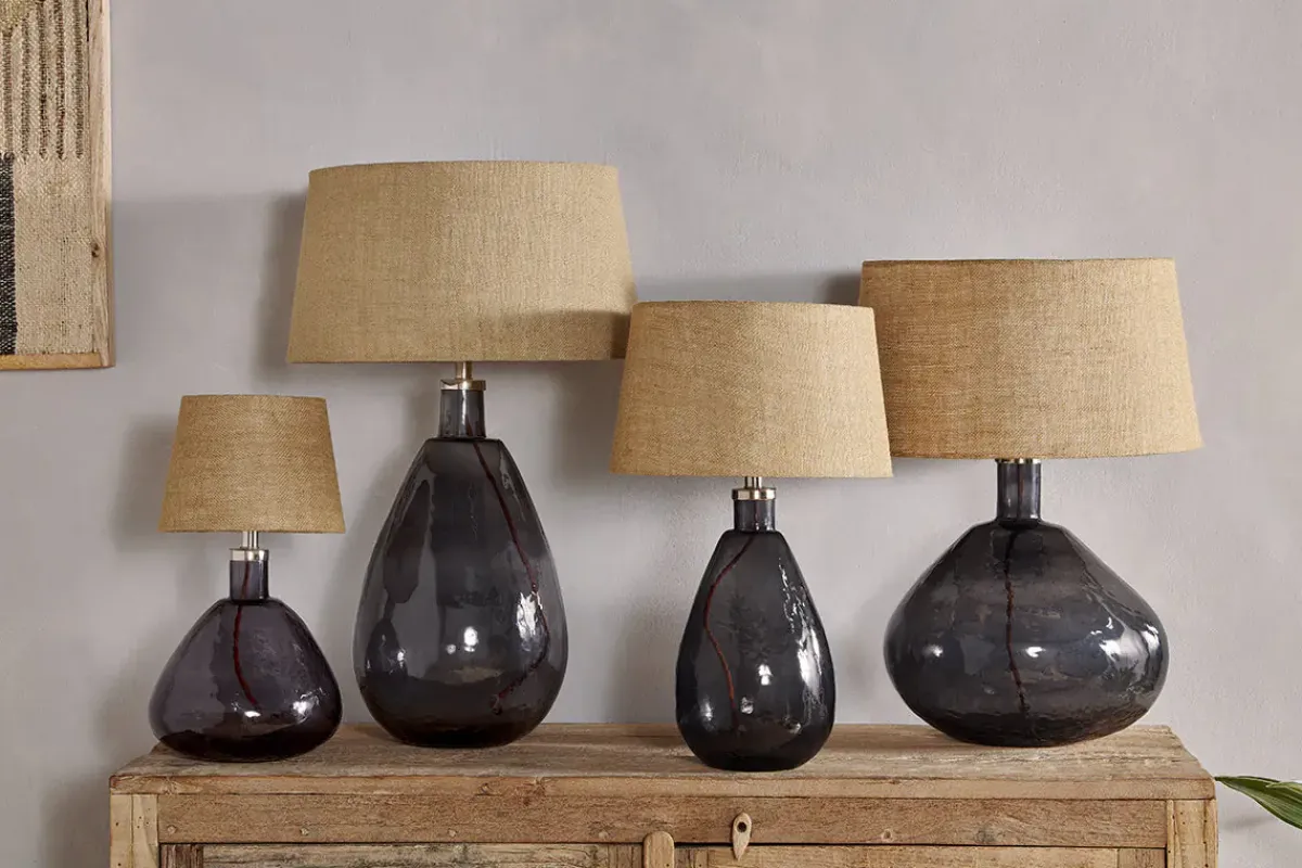 Table Lamps^Nkuku Baba Recycled Glass Table Lamp - - Small Wide Smoke